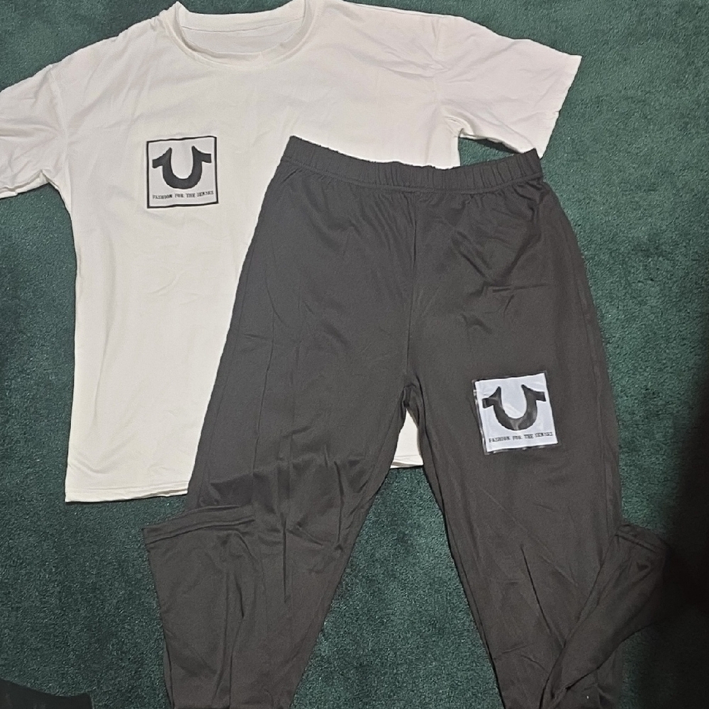 True Religion Icy White T-Shirt and Black Pants Ensemble